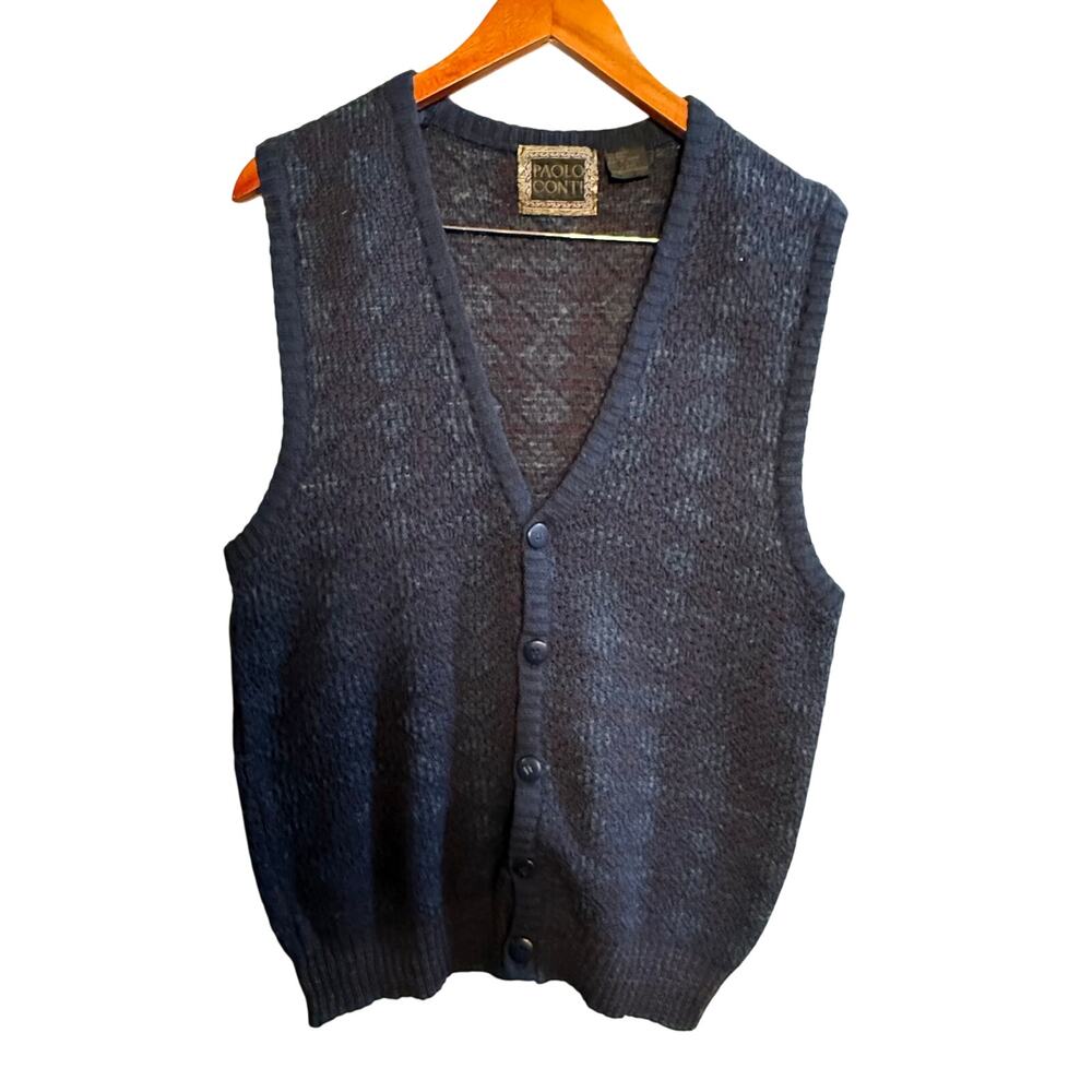 Vintage Paolo Conti Wool Blend Mens Sweater Vest Size Large